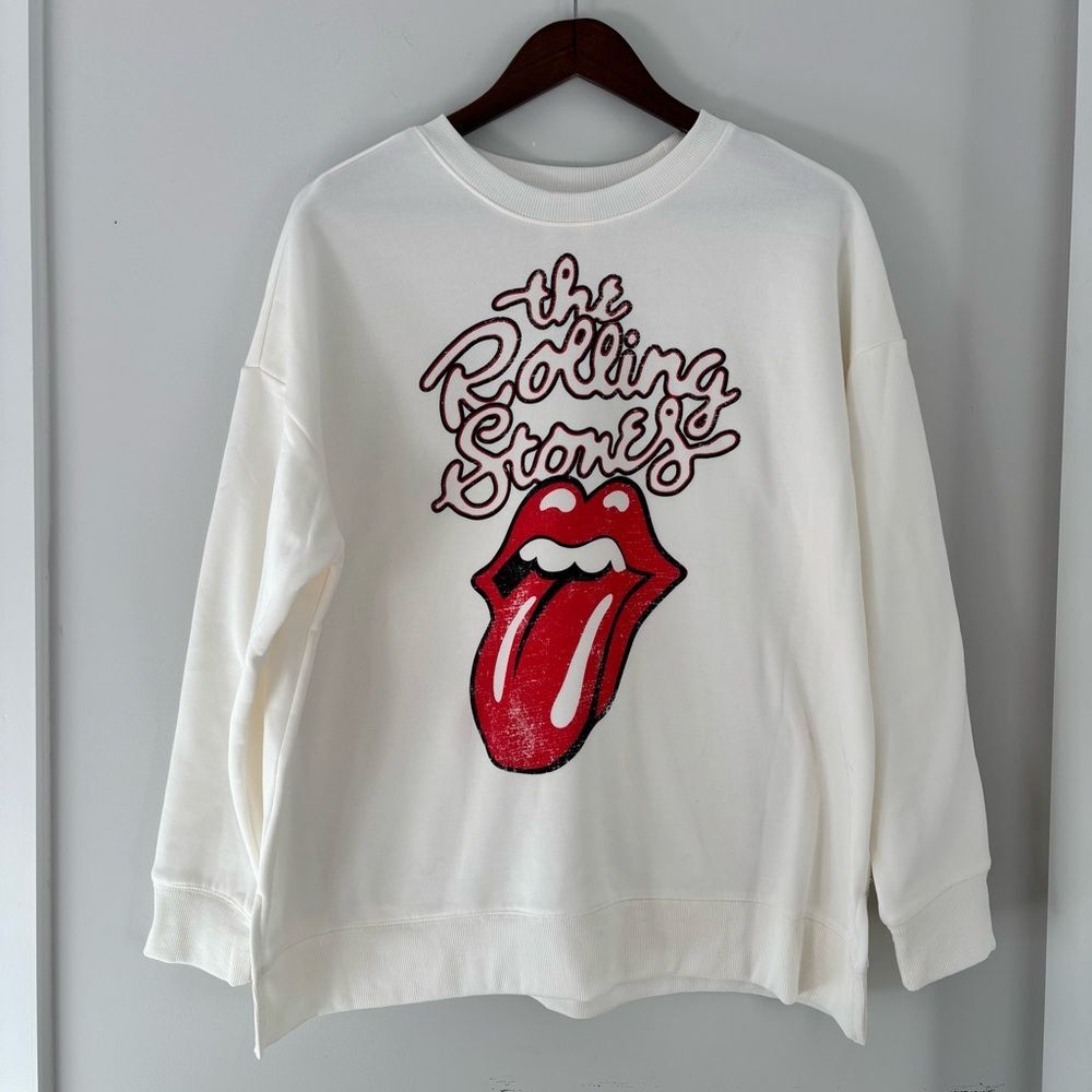 Rolling Stones Graphic Sweatshirt White Oversized Fit 0X (14W)